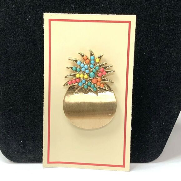 Baublebar Pineapple Tac Pin Brooch 1.75" Gold Tone Tropical Color Accents - Picture 4 of 6